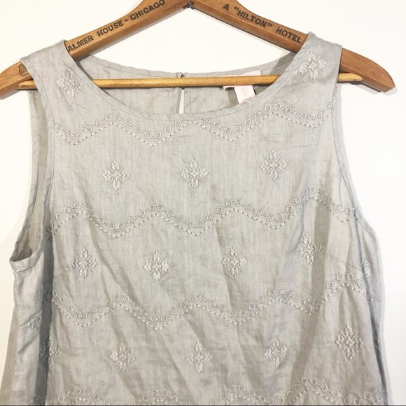 St. Tropez Gray 100% Linen Sleeveless Embroidered Blouse Women's Size Small - Picture 5 of 8
